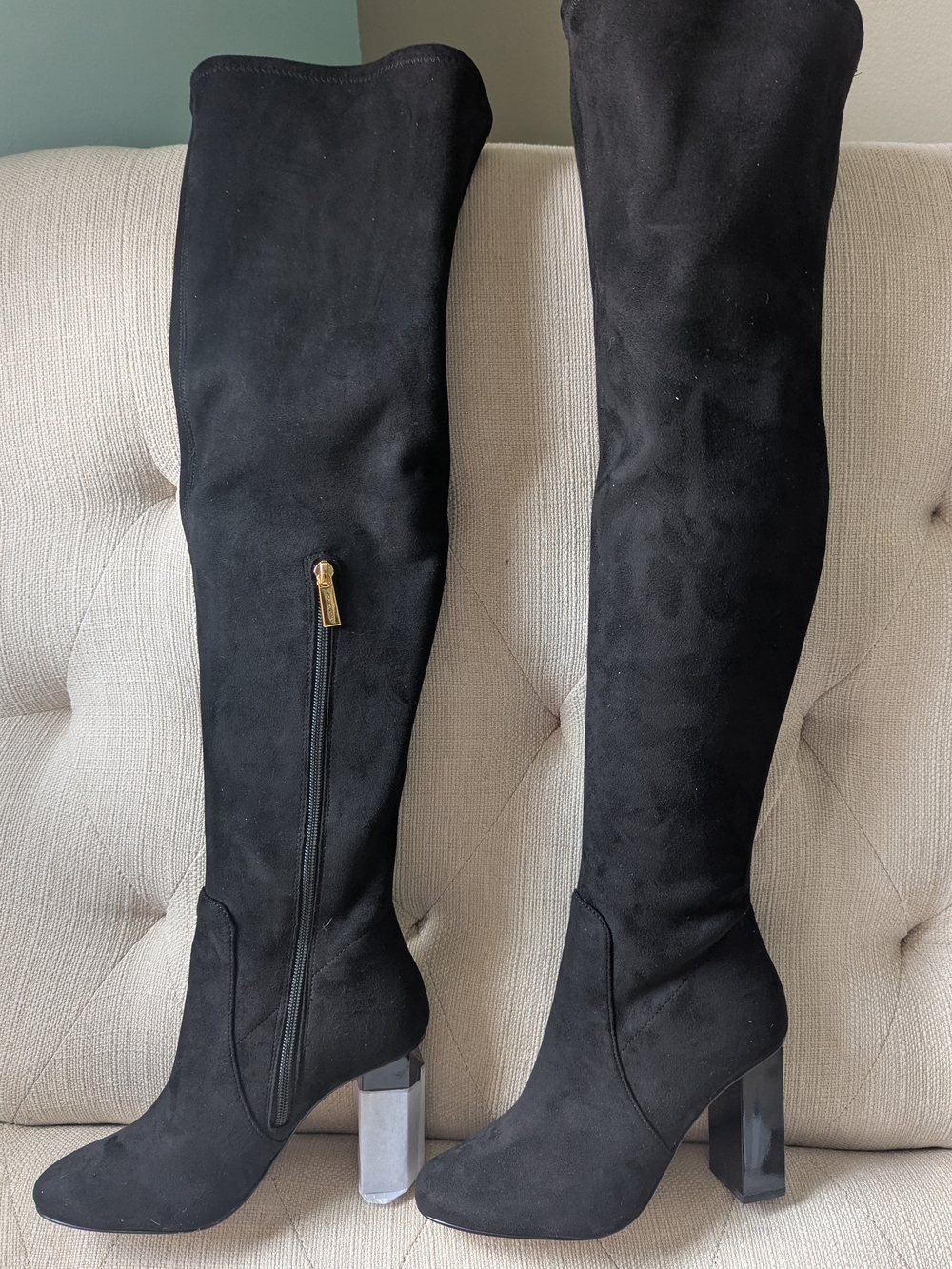 Michael Kors Black Suede Size 8 Over-the-Knee Block Heel Boots